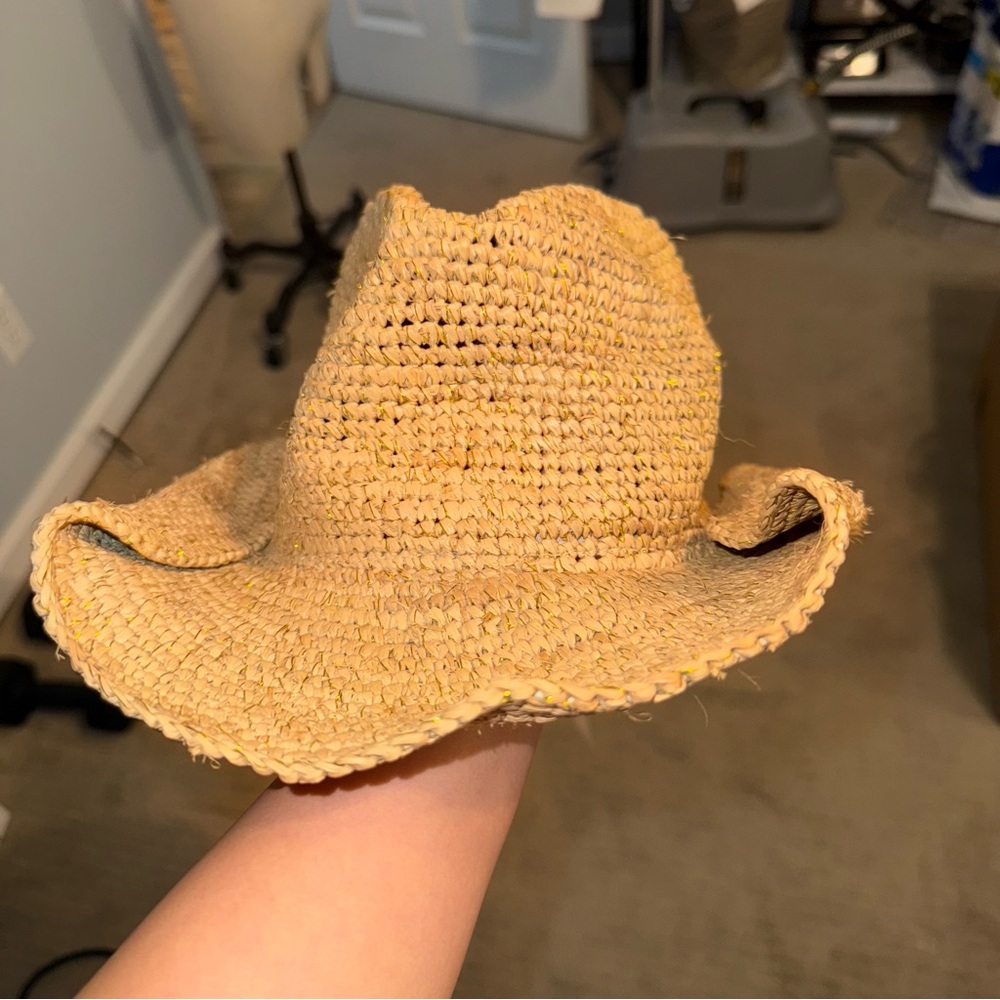 NWT Nikki Beach Cowboy Western Raffia Hat in Natural Gold OS - Picture 5 of 8